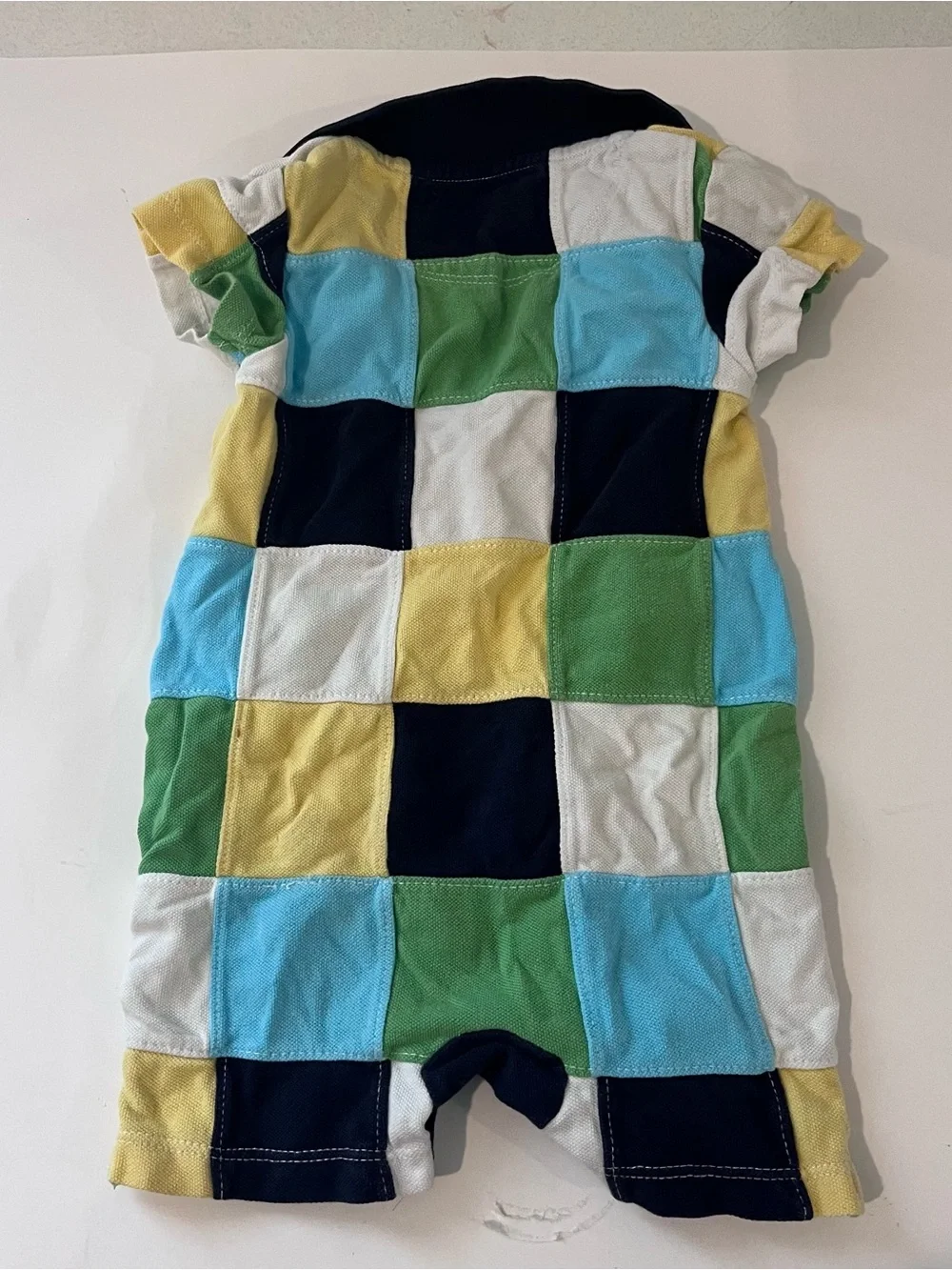 GAP Baby Patchwork Polo Romper 12-18m pique baby boy summer